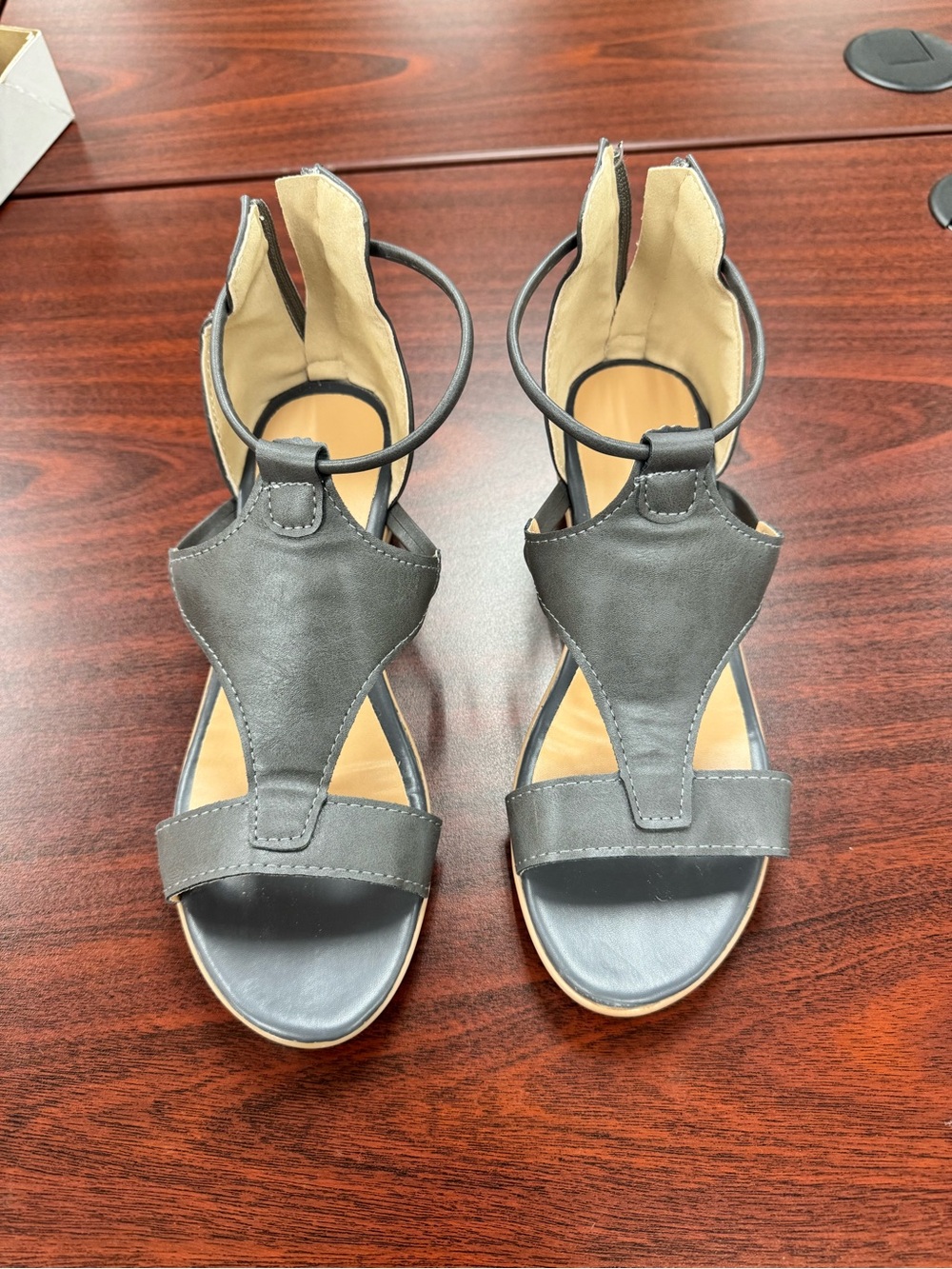Women's Gray Open-Toe Ankle-Strap Sandals